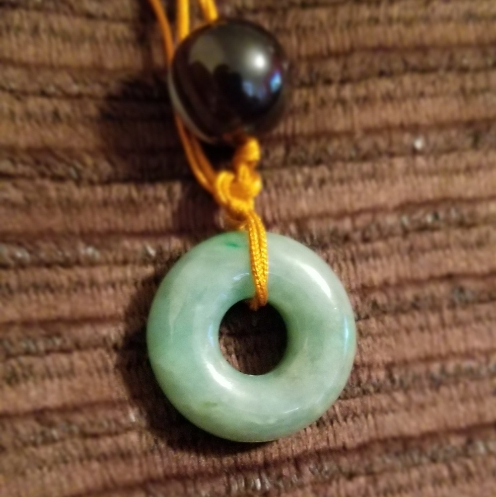 Hand carved jade lucky coin pendant & necklace